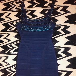 Herve Leger Blue Bandage Dress with Stones